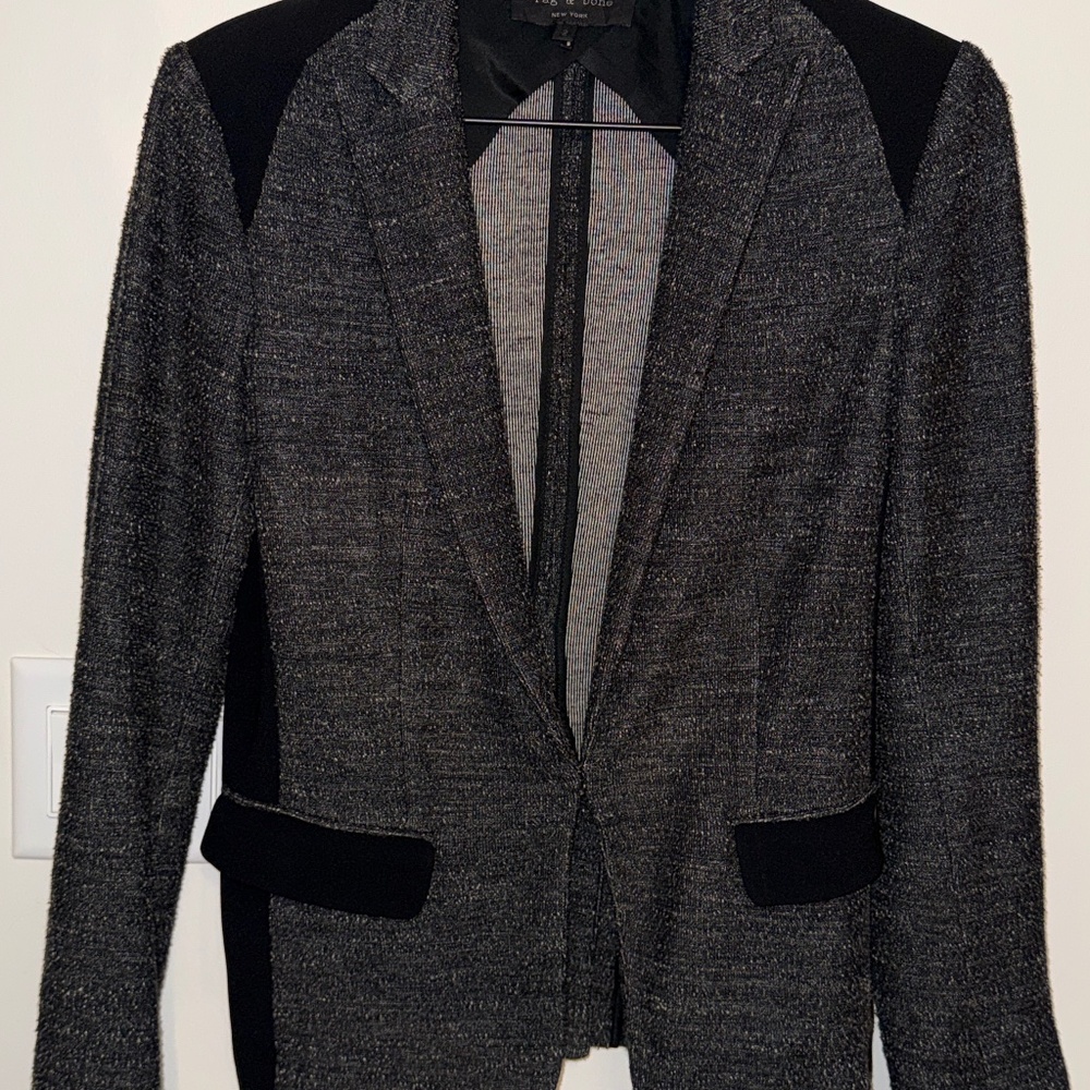 Rag & Bone Wool Tweed Blazer Size 2 Black